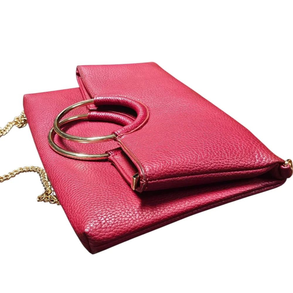 Urban Expressions Red Vegan Leather Handbag with Gold Ring Handles & Chain Strap